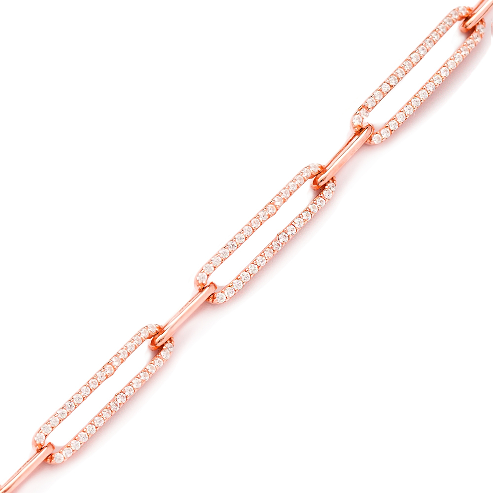 Trendy Silver Charm Chain Zircon Stone Bracelet Wholesale Turkish 925 Sterling Silver Jewelry