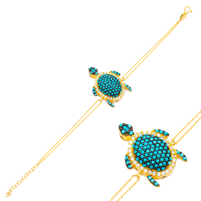 Turquoise Turtle Charm Bracelet Wholesale Turkish 925 Sterling Silver Jewelry