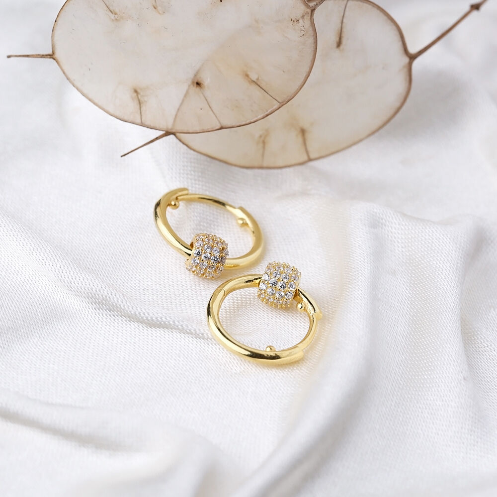 Ball Design Zircon Stone Hoop Earrings Turkish Handmade Wholesale 925 Sterling Silver Jewelry