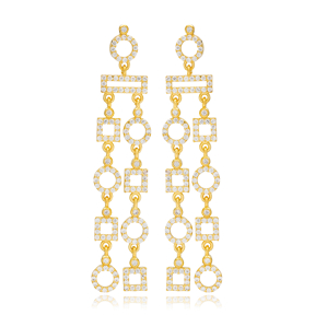 Elegant Design Chandelier Long Stud Earrings Geometric Model Wholesale Turkish 925 Sterling Silver Handmade Jewelry