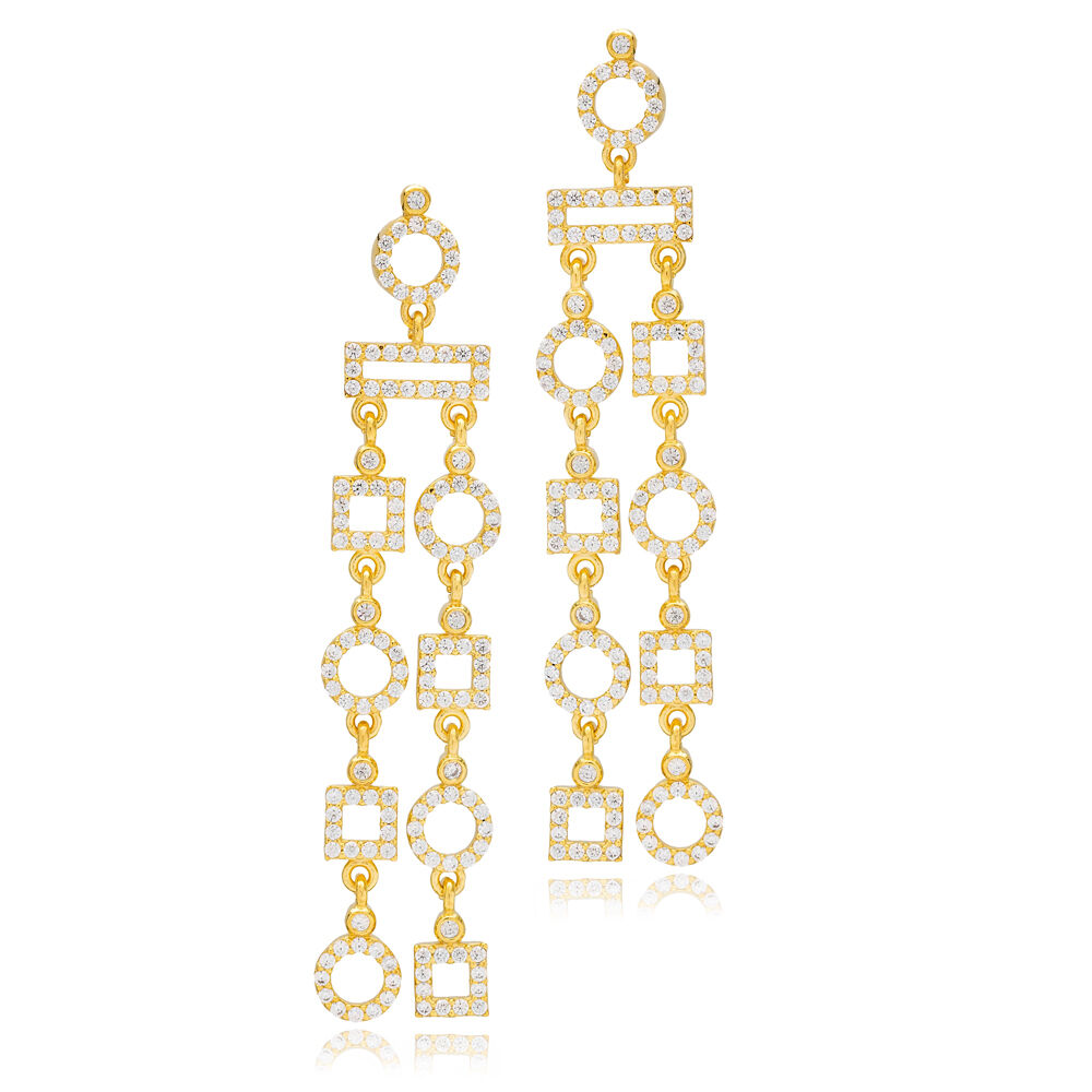 Elegant Design Chandelier Long Stud Earrings Wholesale Turkish 925 Sterling Silver Handmade Jewelry