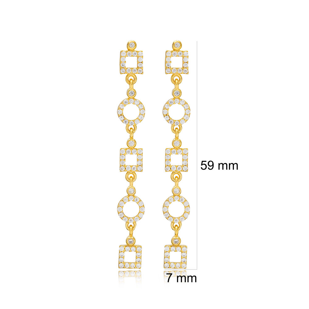 Geometric Design Dainty Long Stud Earrings Wholesale Turkish 925 Sterling Silver Handmade Jewelry