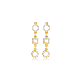 Elegant Geometric Design Stud Earrings Wholesale Handmade Turkish 925 Sterling Silver Jewelry