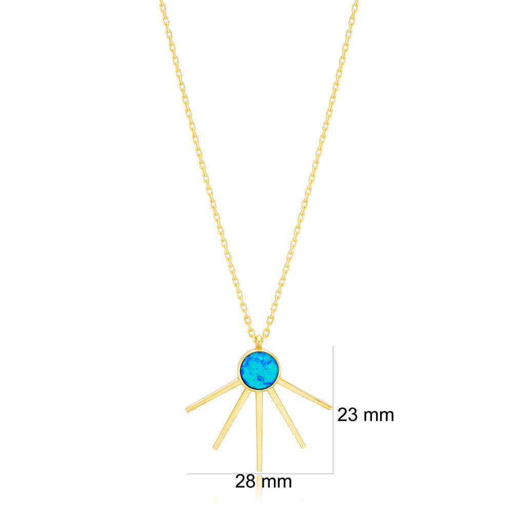 Blue Opal Stone Dainty Unique Design Charm Pendant Necklace Wholesale Sterling Silver Jewelry