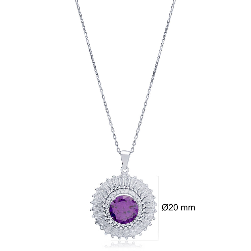 42+5 Cm Amethyst Stone Rounded Charm 925 Silver Pendant Wholesale Sterling Silver Jewelry