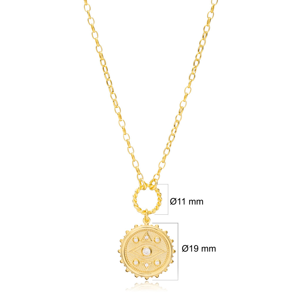 Elegant Medallion Evil Eye Necklace Wholesale Handmade 925 Sterling Silver Jewelry