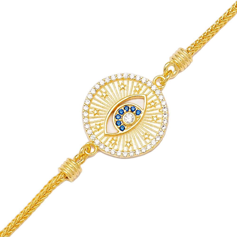 Elegant Sapphire Stone Round Design Eye Shape Bracelet Wholesale Handcrafted 925 Sterling Silver Jewelry
