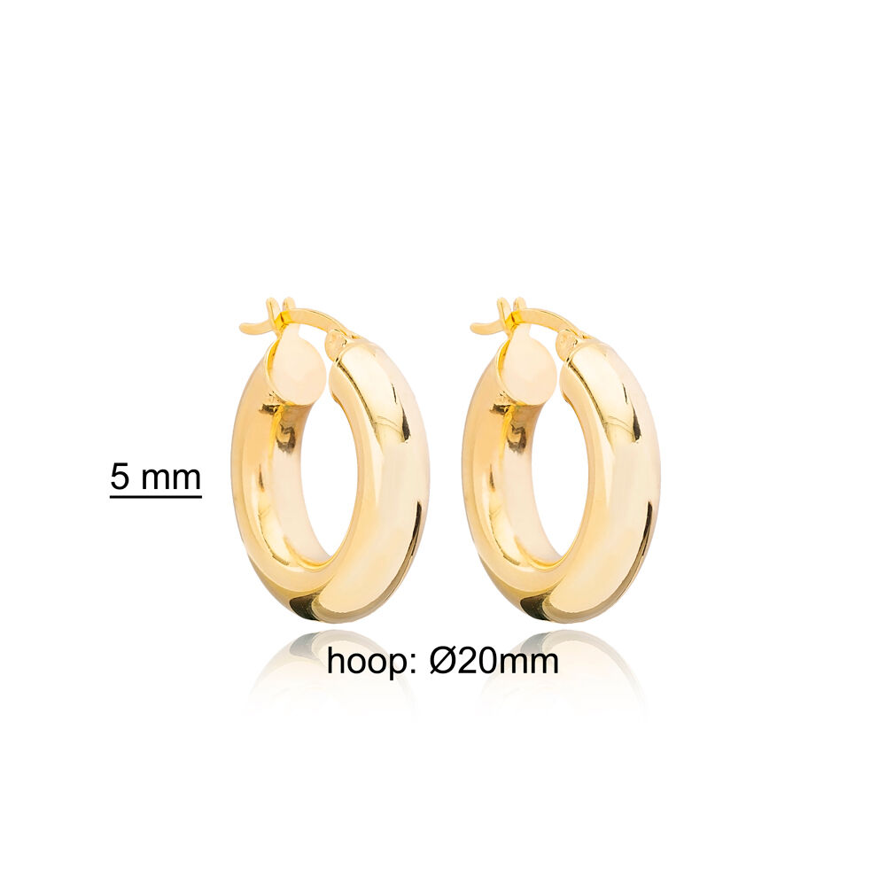 Popular Thick 20 mm Hoop Earrings Handcrafted Theia Turkish Wholesale 925 Sterling Silver Jewelry