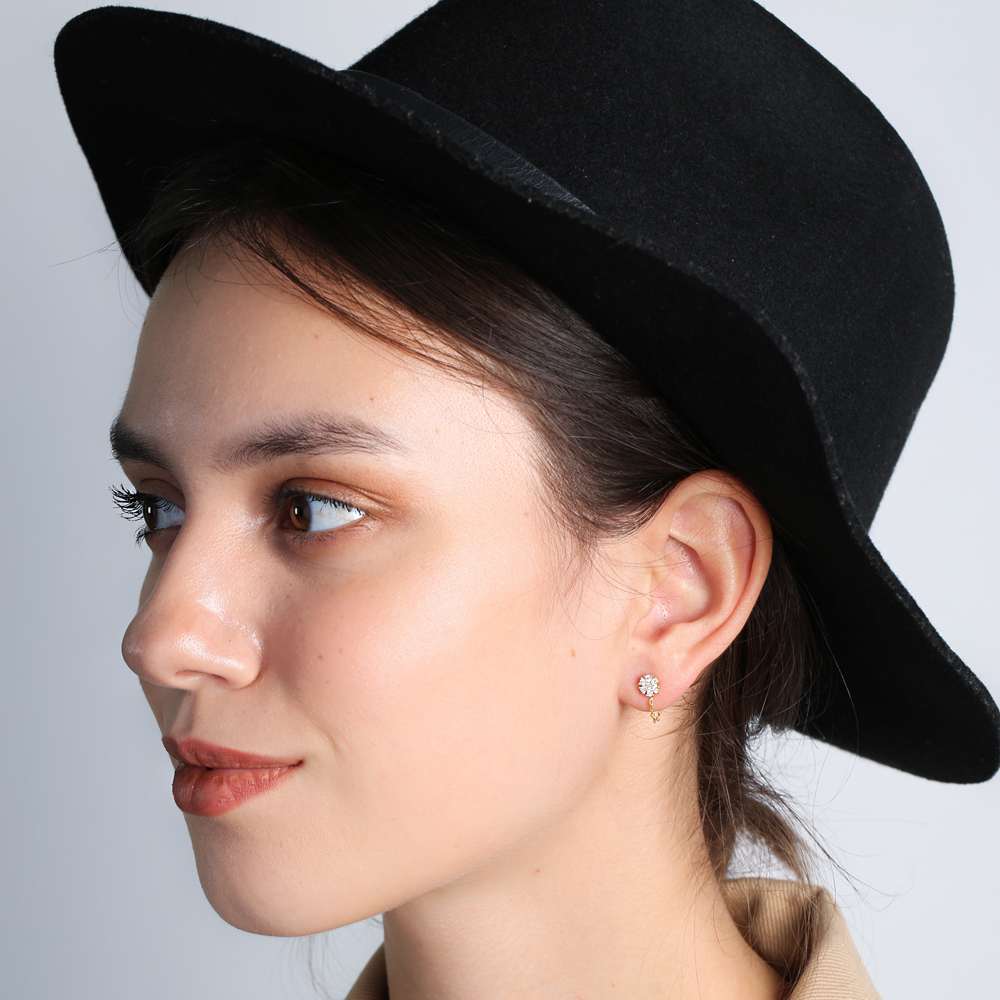 Flower Zircon Stone Link Chain Design Handcrafted Turkish Theia Wholesale 925 Sterling Silver Stud Earrings Jewelry