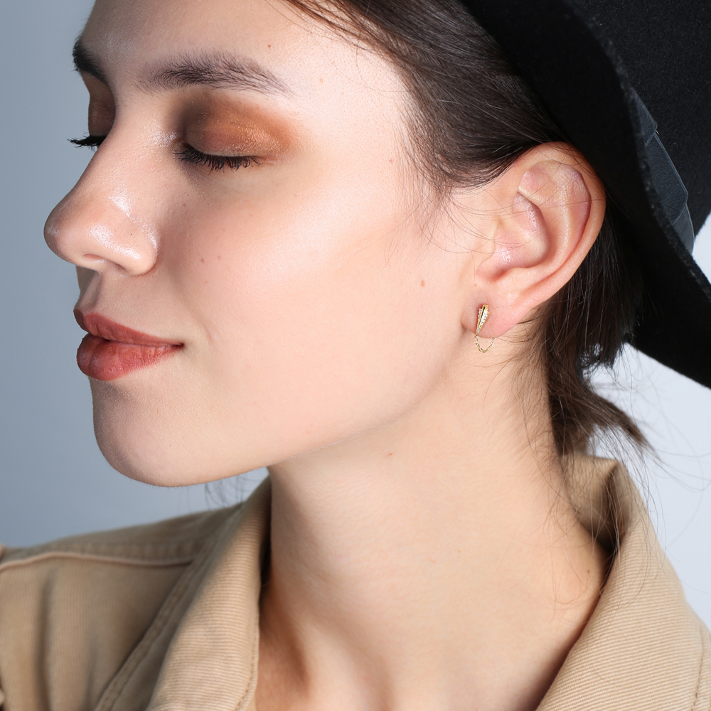 Arrow Link Chain Design Stud Earrings Handcrafted Turkish Wholesale 925 Sterling Silver Jewelry