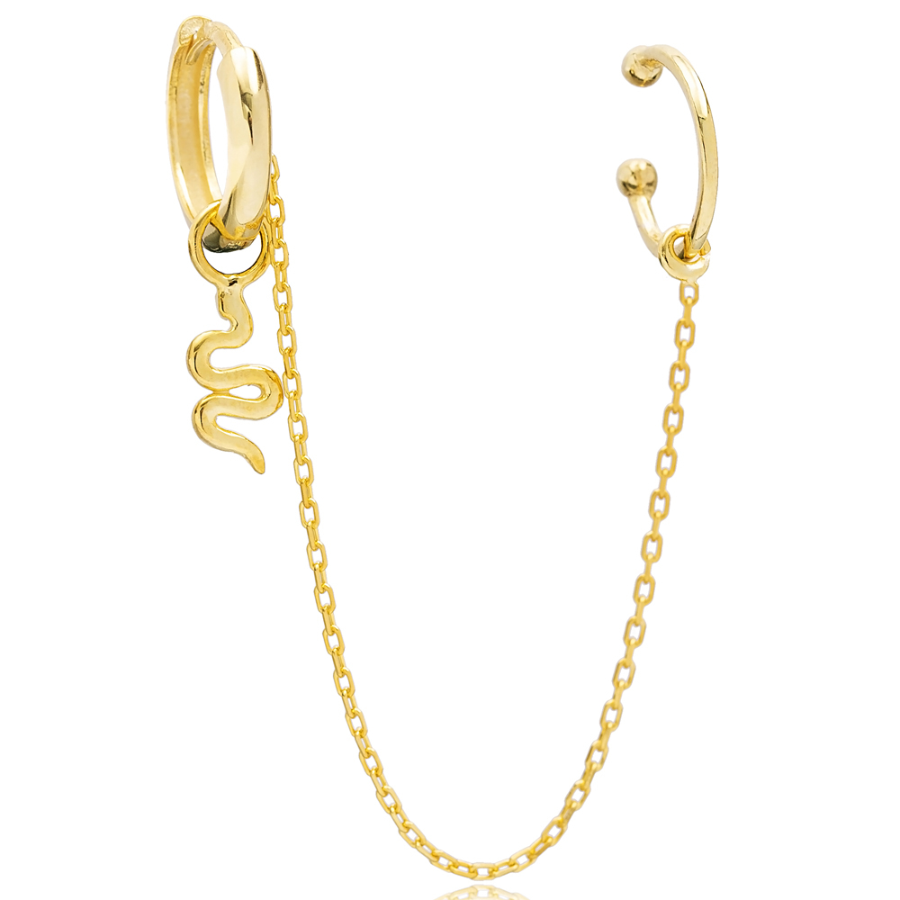 Minimalist Snake Charm Turkish Wholesale 925 Sterling Silver Cartilage And Hoop Earrings Jewelry