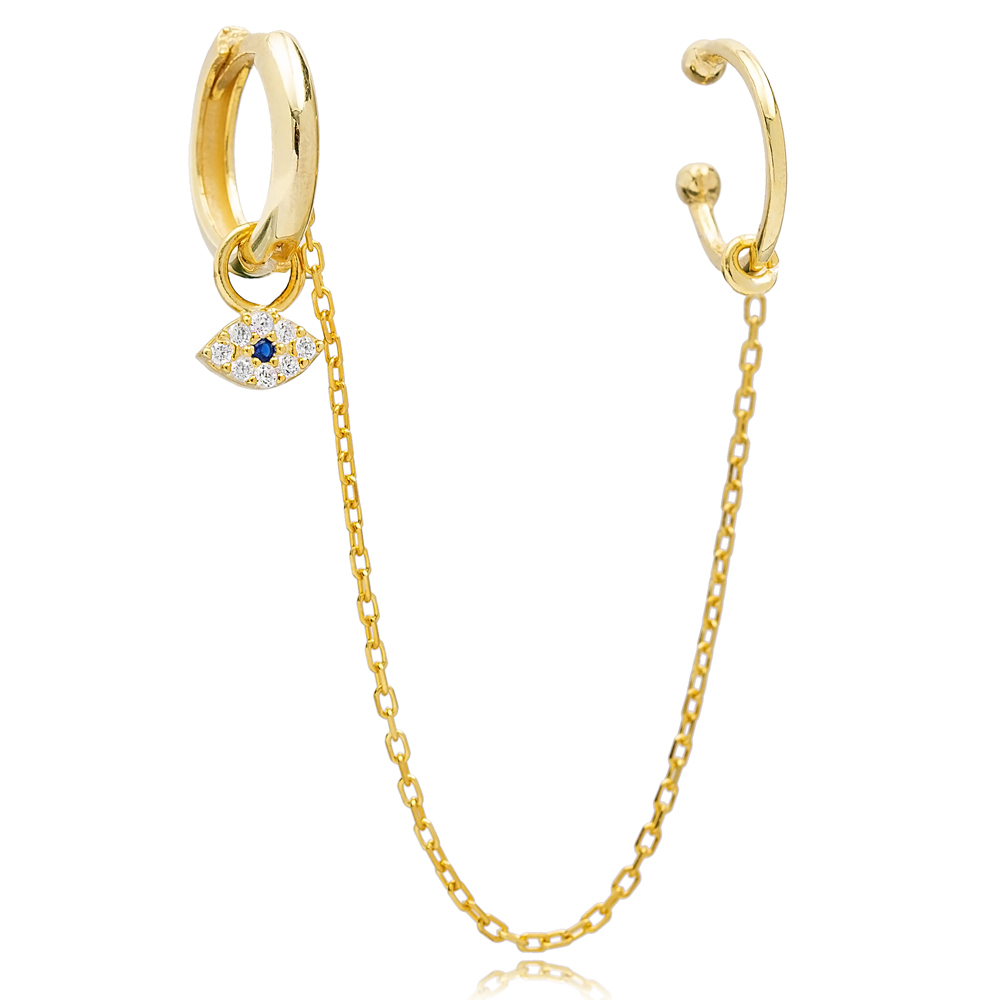 Single Evil Eye Cartilage And Hoop Earrings Turkish Wholesale 925 Sterling Silver Jewelry