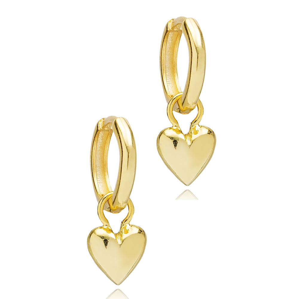 Trendy Heart Shape 12mm Hoop Dangle Earrings Handmade Turkish Wholesale 925 Sterling Silver Jewelry