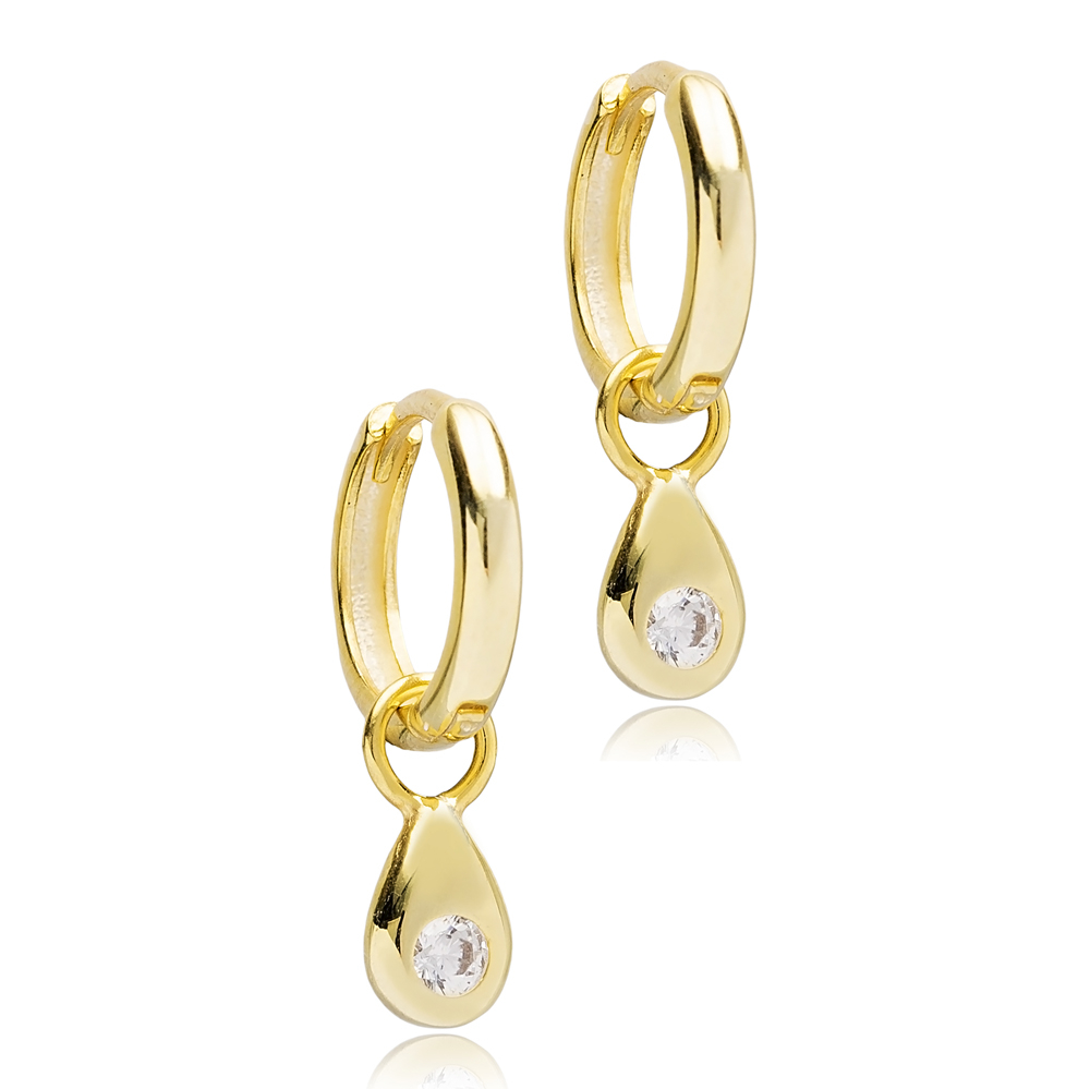 Drop Charm Design 12mm Hoop Handmade Turkish Wholesale 925 Sterling Silver Dangle Earrings Jewelry