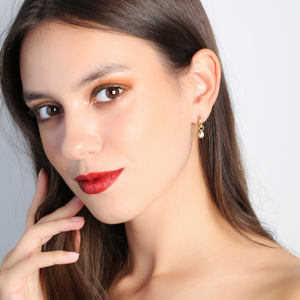 Drop Charm Design 12mm Hoop Handmade Turkish Wholesale 925 Sterling Silver Dangle Earrings Jewelry