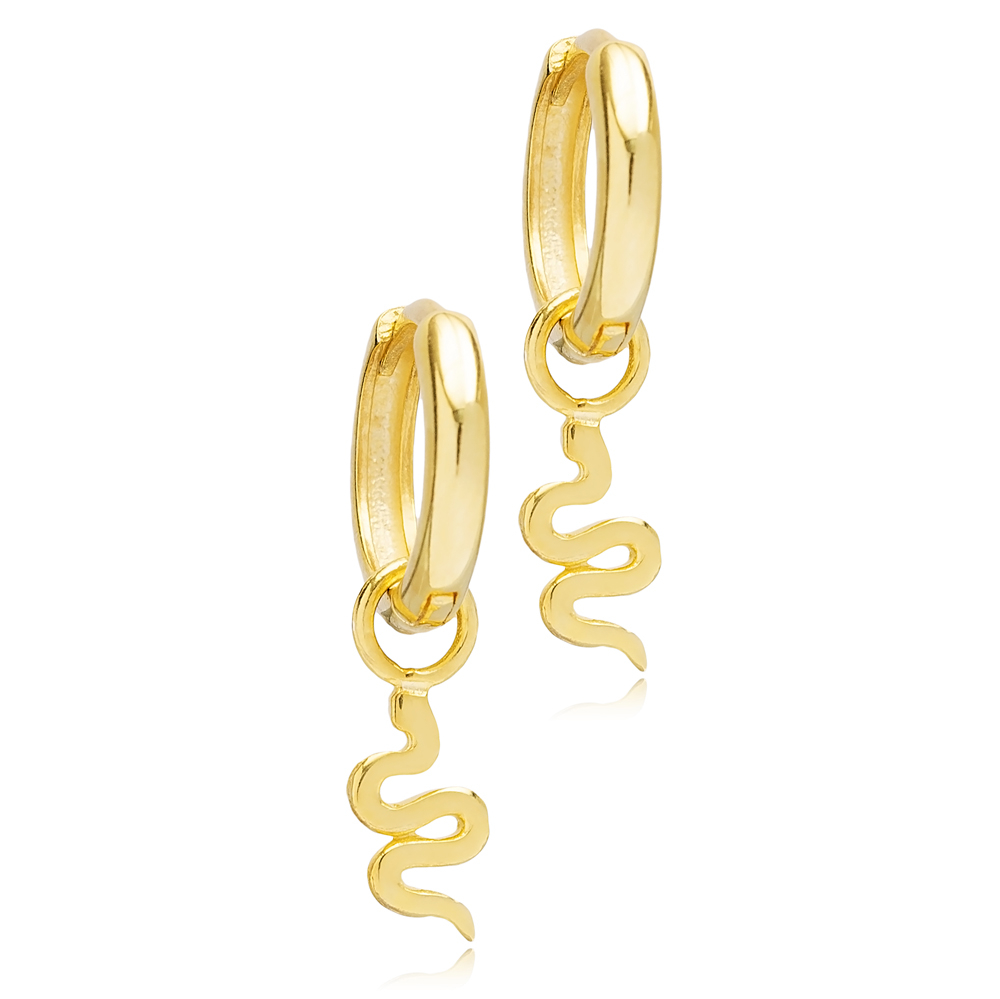 Plain Snake Design 12mm Hoop Handmade Turkish Wholesale 925 Sterling Silver Dangle Earrings Jewelry