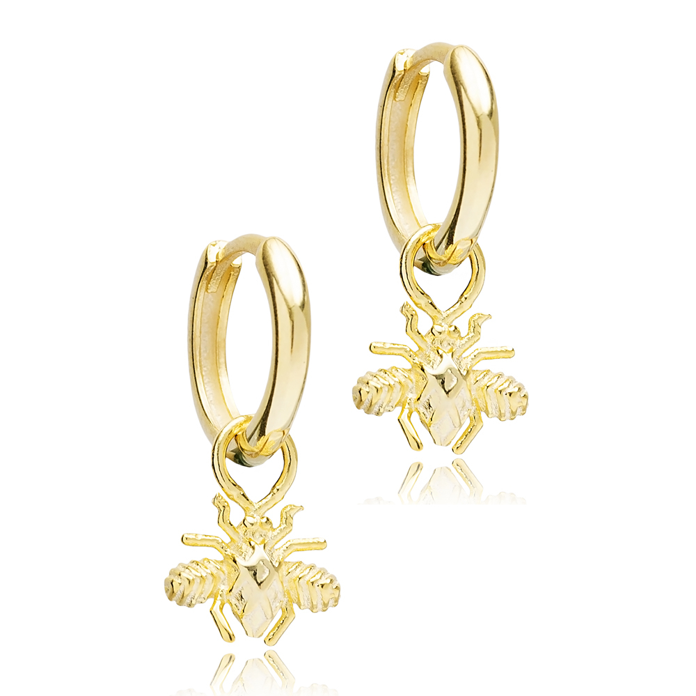 Housefly Animal Shape Plain Dangle Earrings Handmade Turkish Wholesale 925 Sterling Silver  Jewelry