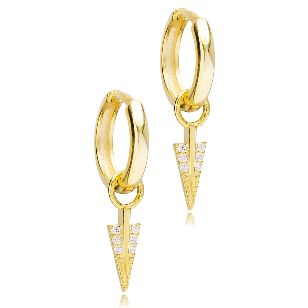 Arrow Shape Hoop Design Handmade Turkish Wholesale 925 Sterling Silver Dangle Earrings Jewelry