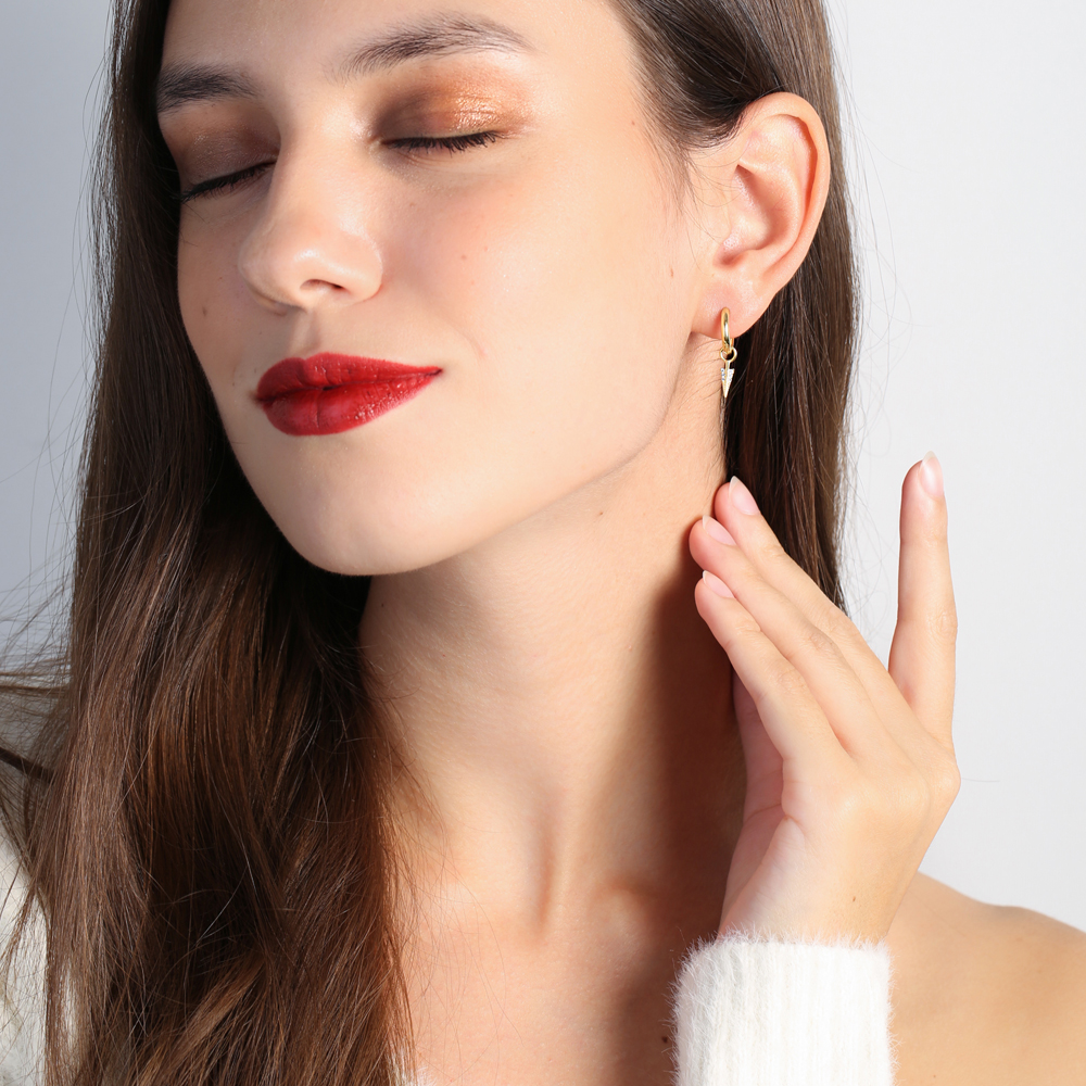 Arrow Shape Hoop Design Handmade Turkish Wholesale 925 Sterling Silver Dangle Earrings Jewelry