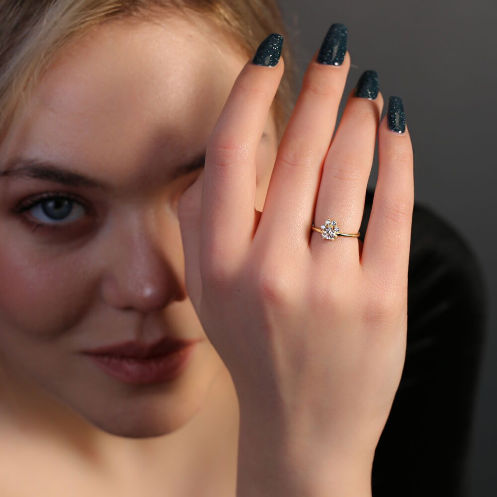 Paw Design Shiny Zircon Elegant Style Popular Handmade Sterling Silver Women Adjustable Ring Jewelry
