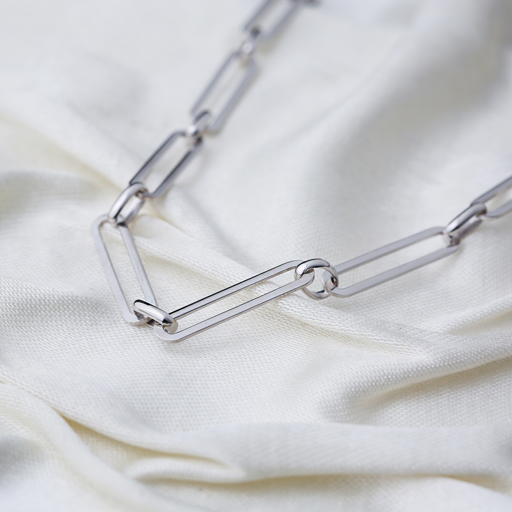Rectangle Chain 40+5 cm Dainty 925 Sterling Handcrafted Turkish Jewelry