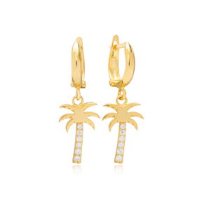Minimalist Palm Tree Design Dainty Dangle Earrings Wholesale Turkish 925 Sterling Silver Jewelry