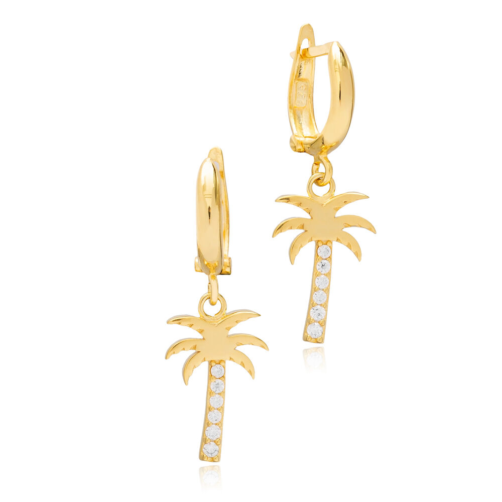 Minimalist Palm Tree Design Dainty Dangle Earrings Wholesale Turkish 925 Sterling Silver Jewelry