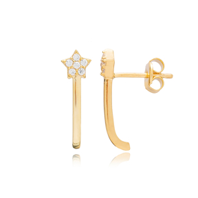 Dainty Minimalist Zircon Star Design Plain Stud Earrings Handcrafted 925 Sterling Silver Jewelry