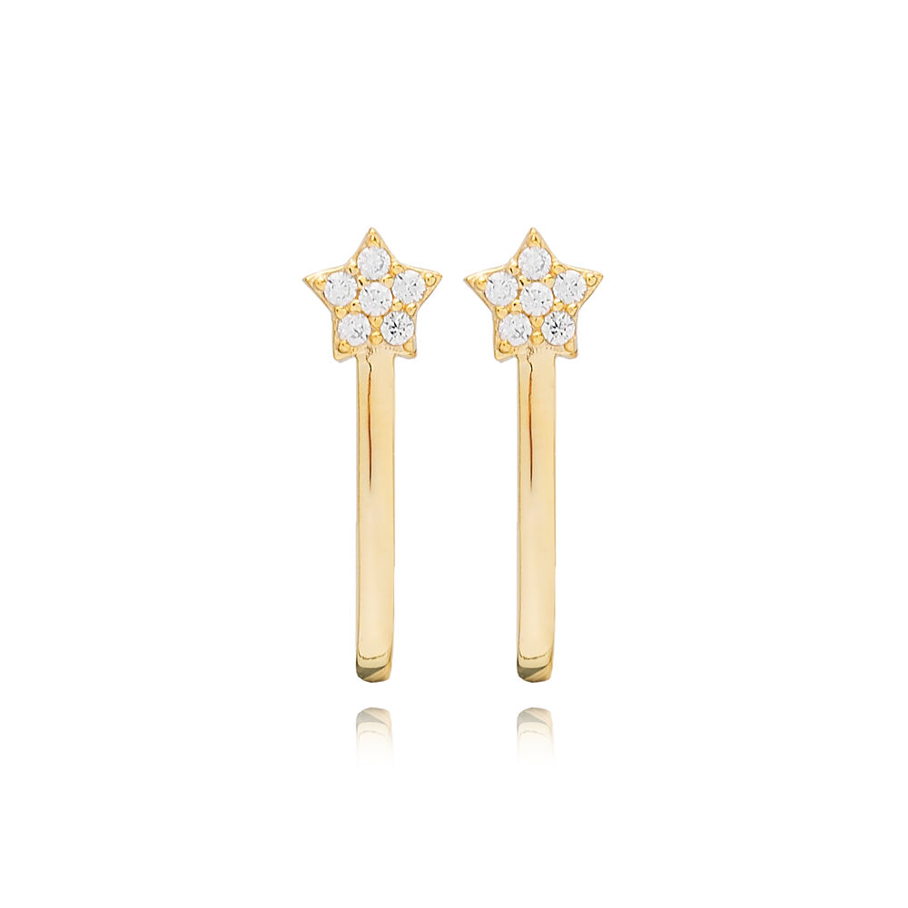 Minimalist Zircon Star Design Plain Stud Earrings Handmade 925 Sterling Silver Jewelry
