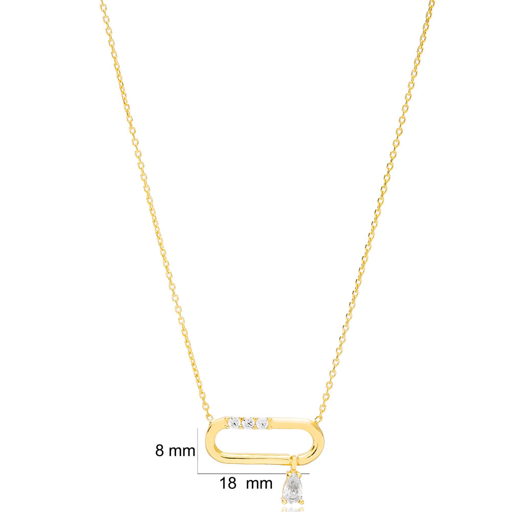 Dainty Geometric Design Shiny Zircon Wholesale Turkish Handcrafted Sterling Silver Charm Necklace