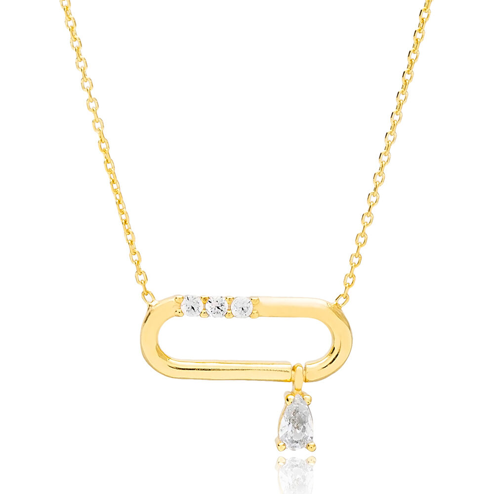 Dainty Geometric Design Shiny Zircon Wholesale Turkish Handcrafted Sterling Silver Charm Necklace