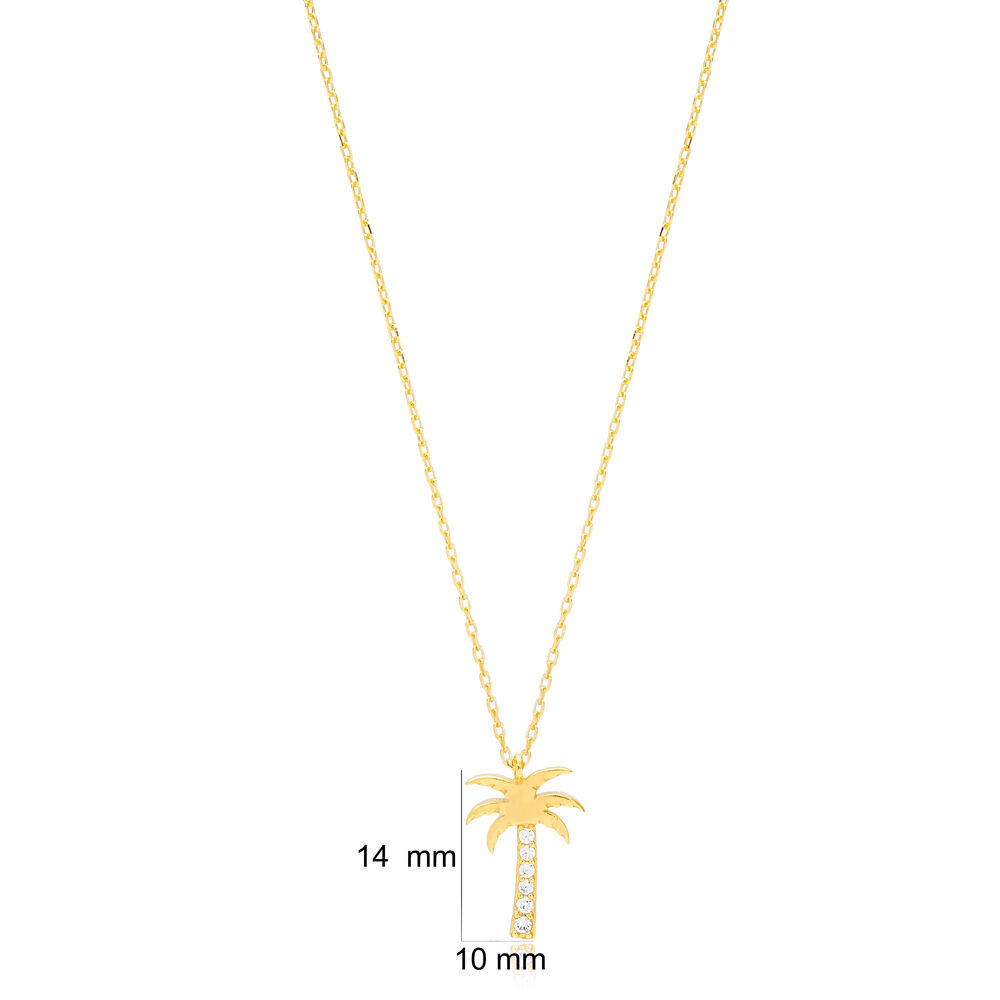 Palm Tree Minimalist Charm Pendant Necklace Wholesale Turkish 925 Sterling Silver Jewelry