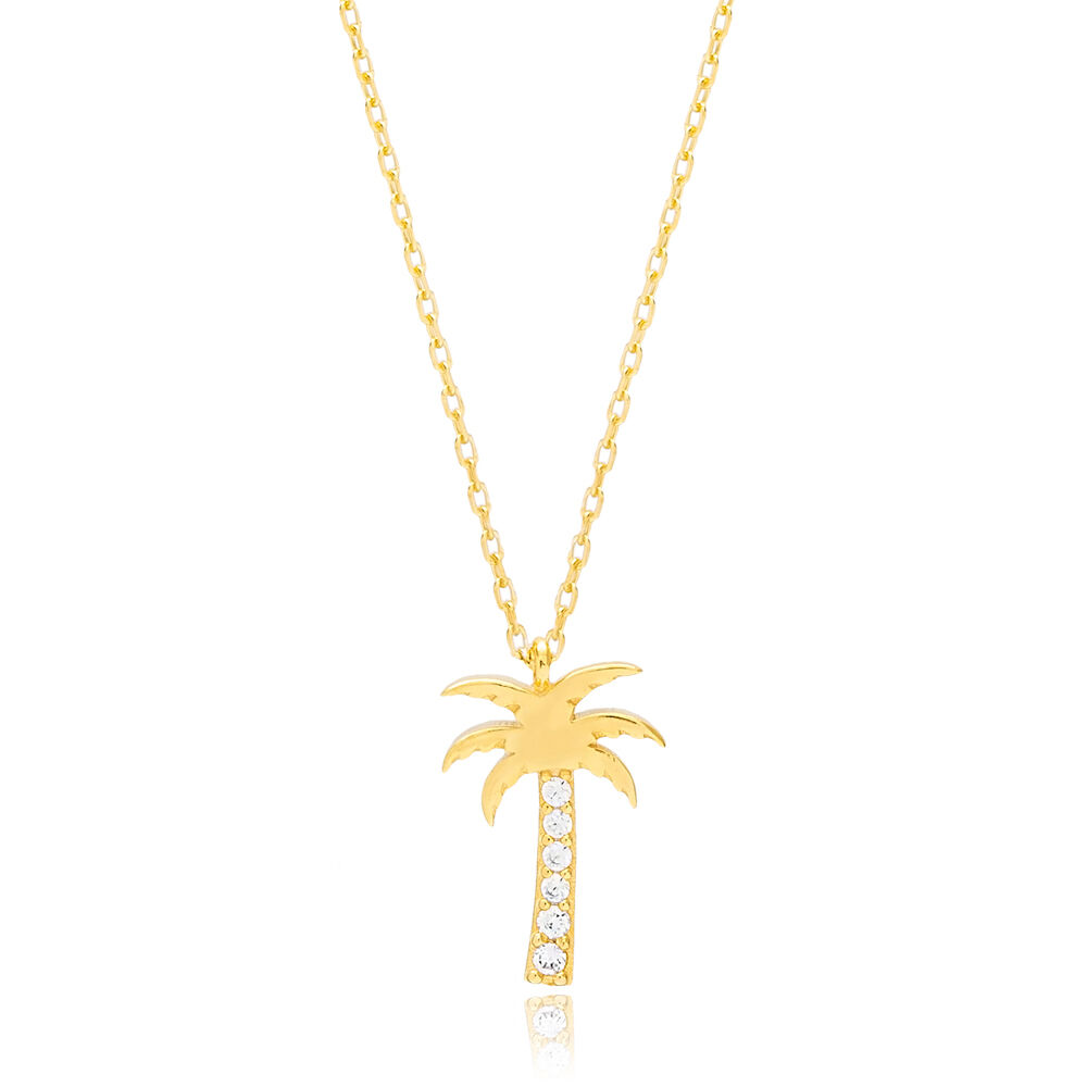 Palm Tree Design Minimalist Charm Pendant Necklace Wholesale Turkish 925 Sterling Silver Jewelry