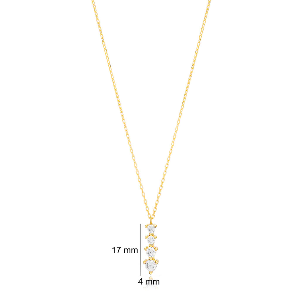Stick Design Dainty Shiny Zircon Charm Necklace Pendant Turkish Handmade 925 Sterling Silver Jewelry