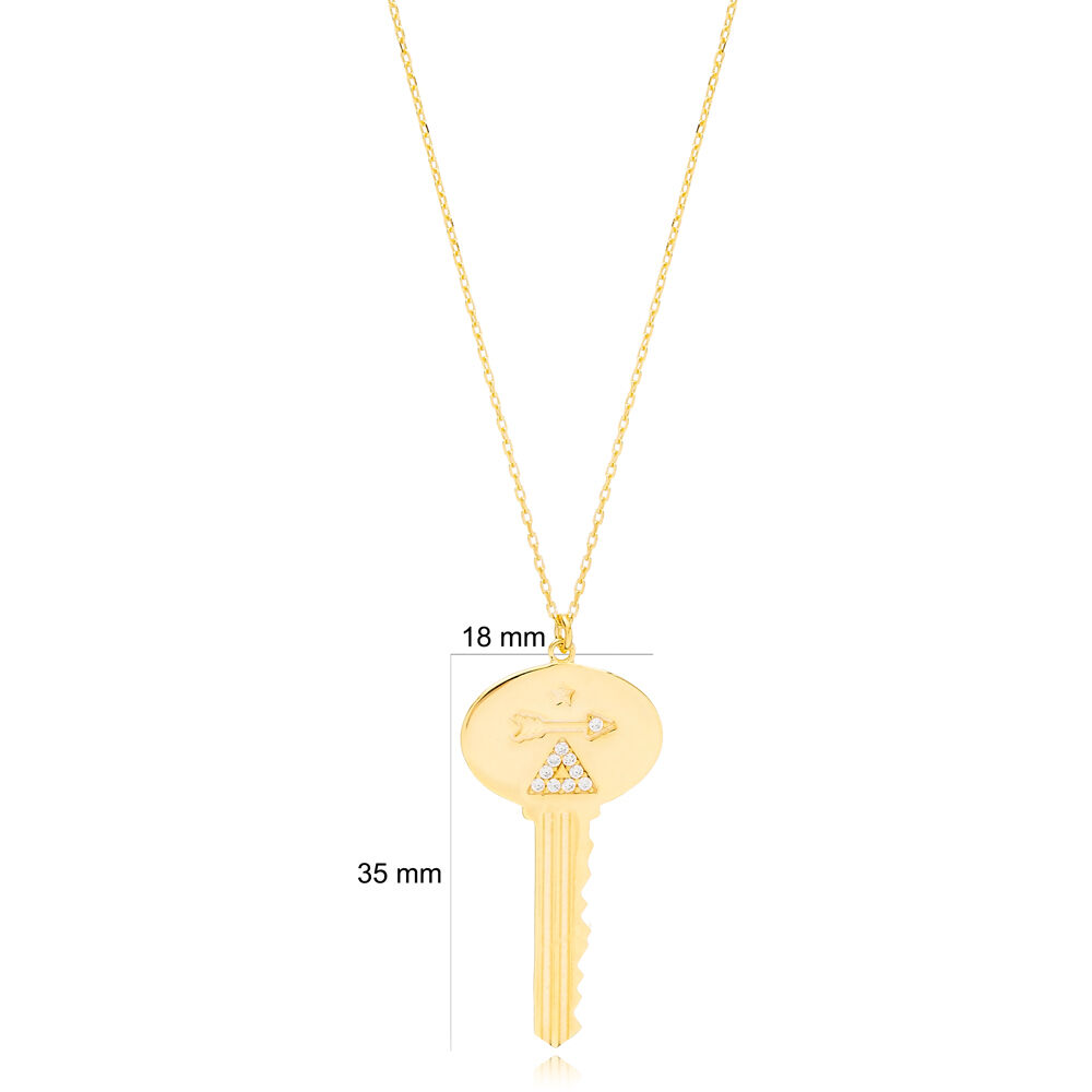 Key Design Elegant Charm Necklace Pendant 925 Sterling Silver Wholesale Handmade Turkish Jewelry
