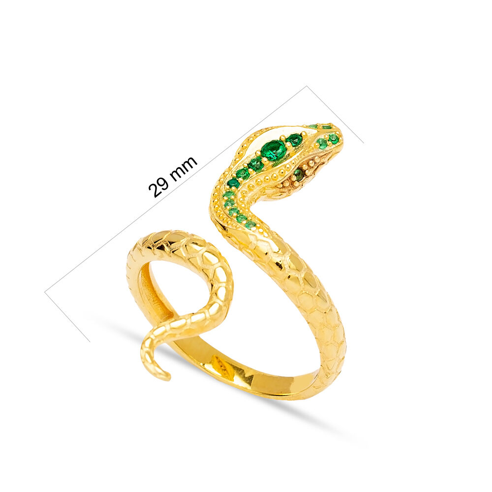 Emerald Stone Snake Design Women Ring Handcrafted 925 Sterling Silver Turkish Jewelry