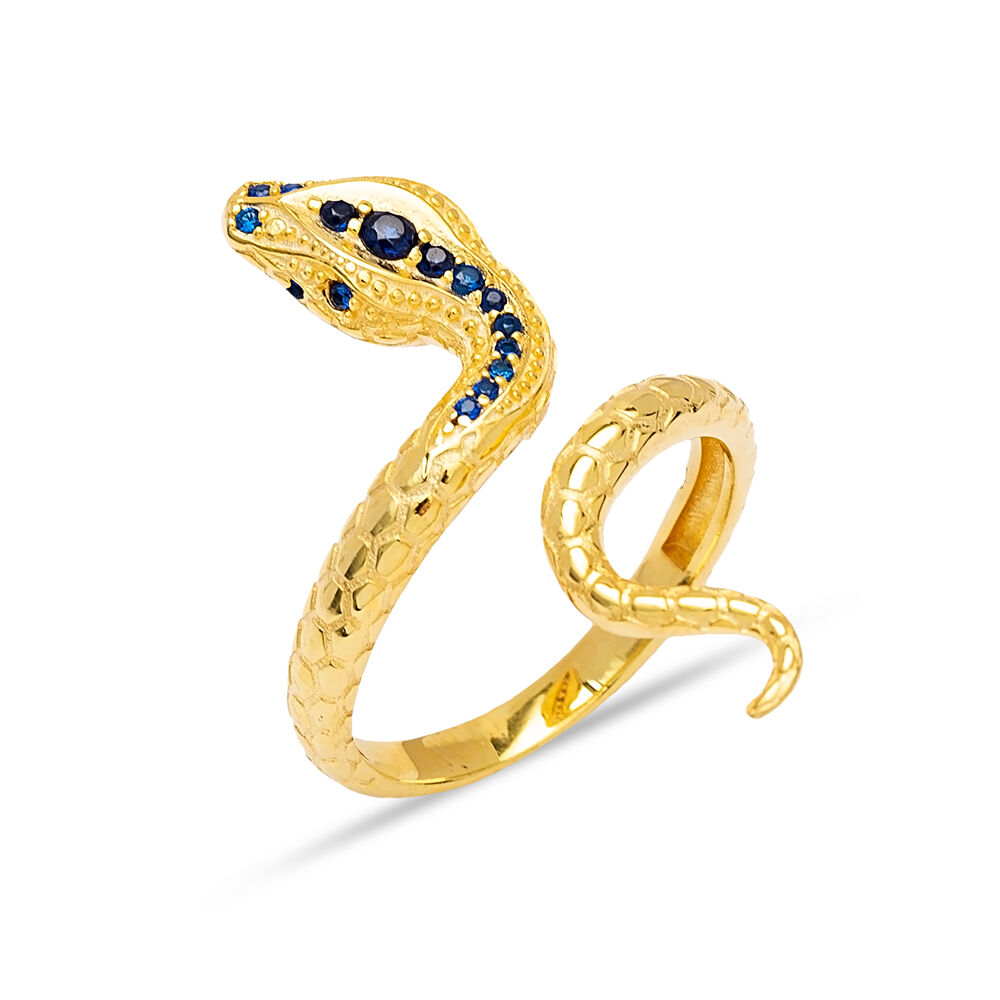 Sapphire Stone Elegant Snake Design Women Ring Wholesale Turkish 925 Sterling Silver Jewelry