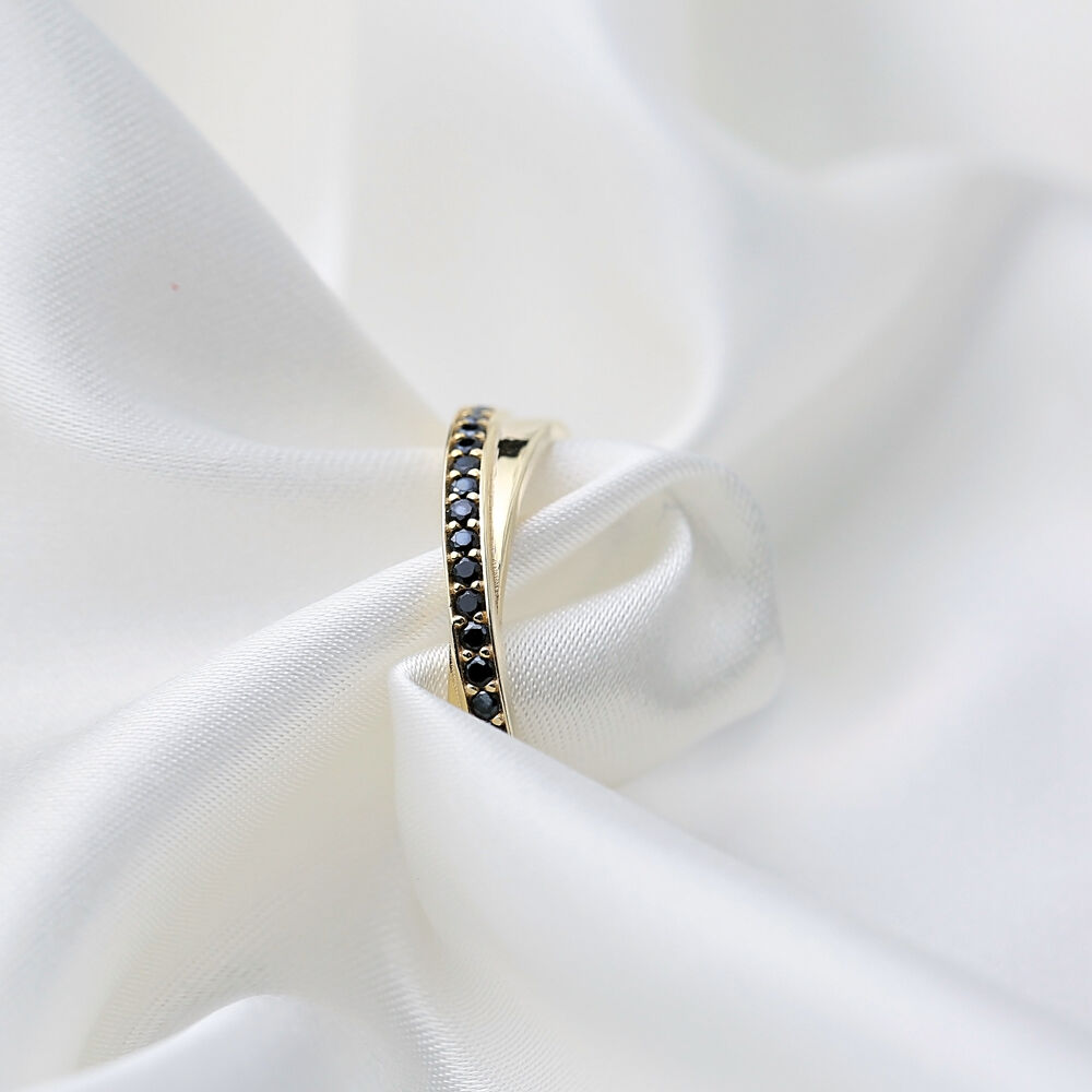 Trendy Black Zircon Stone Dainty Design Handmade Wholesale Band Ring 925 Sterling Silver Jewelry