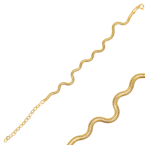 Herringbone Design Dainty Flat Snake Silver Chain Bracelet