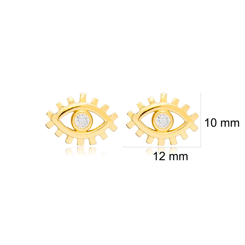 Turkish Evil Eye Design Zircon Stone Stud Earrings Wholesale Handmade 925 Sterling Silver Jewelry