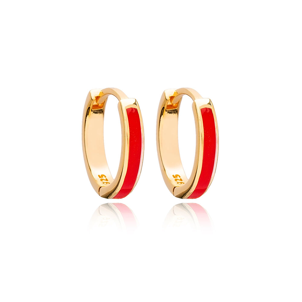 13 mm Hoop Red Enamel Dainty Hoop Earrings 925 Sterling Silver Handcrafted Jewelry
