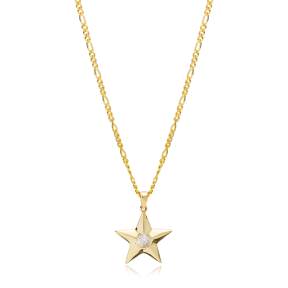 Star Design Shiny Zircon Unique Chain Pendant Necklace 925 Sterling Silver Wholesale Jewelry