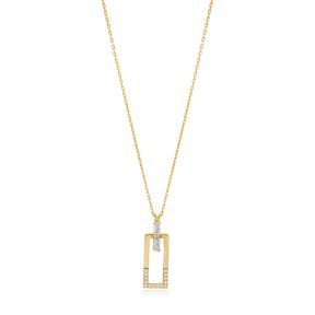 Rectangle Shape Geometric Design Pendant Necklace 925 Sterling Silver Wholesale Handmade Jewelry