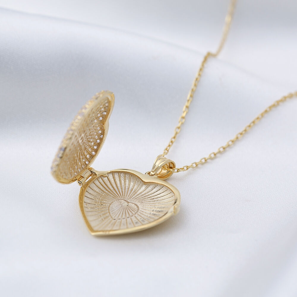 Heart Open Locket Design Shiny Zircon 60 Cm Chain Pendant Necklace 925 Sterling Silver Wholesale Jewelry