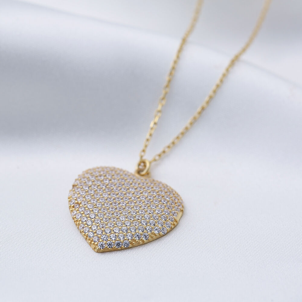 Heart Shape Dainty Shiny Zircon 60 Cm Chain Necklace Pendant 925 Sterling Silver Wholesale Jewelry
