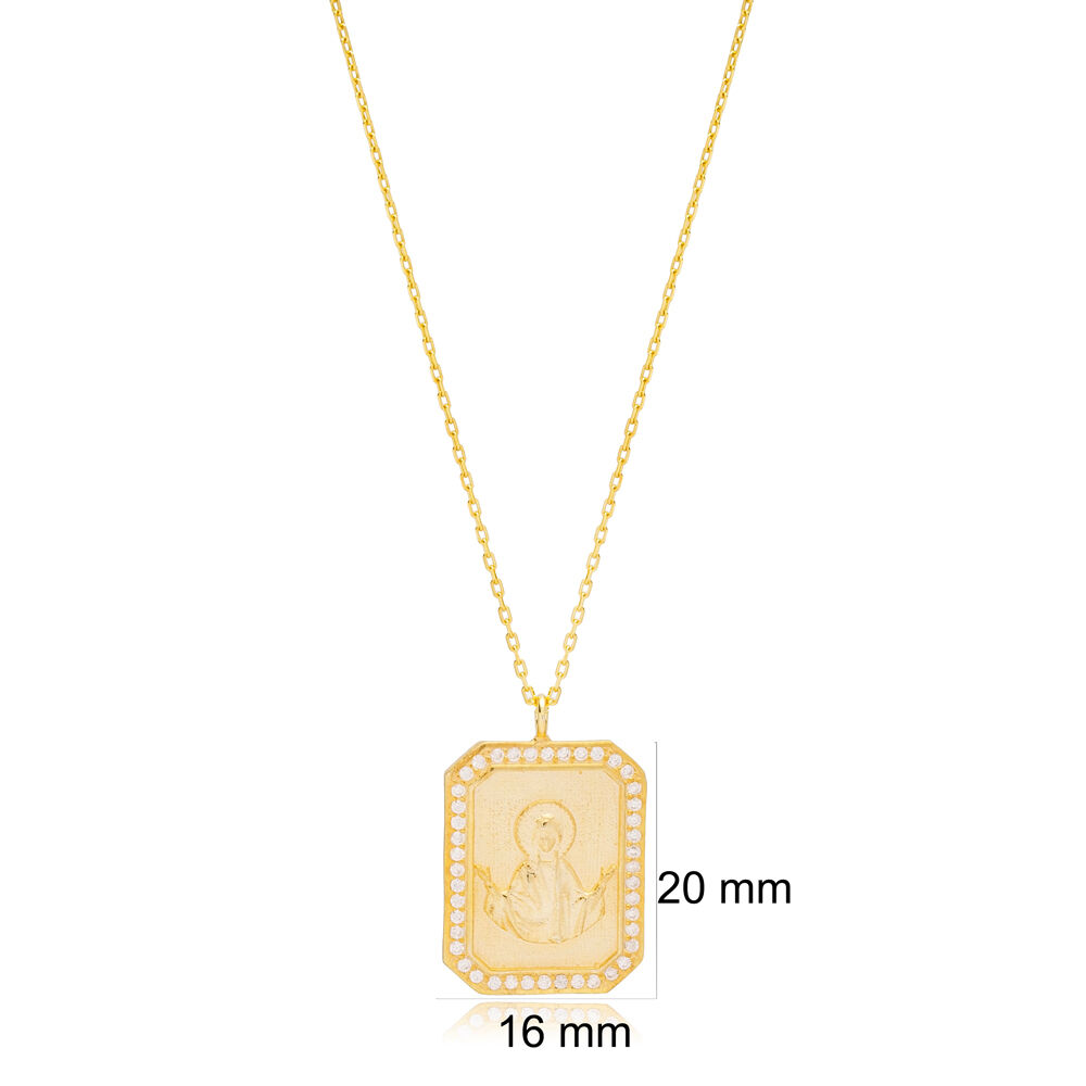 Geometric Shape Medallion Style Jesus Design Zircon Stone Pendant Necklace 925 Silver Jewelry