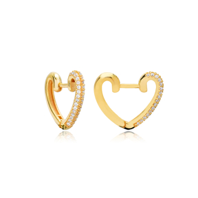 Minimalist Heart Design Basic CZ Stone Hoop Earrings Turkish Wholesale 925 Sterling Silver Jewelry