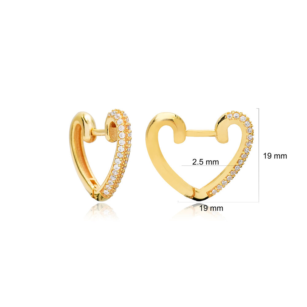 Minimalist Heart Basic CZ Stone Hoop Earrings Turkish Wholesale 925 Sterling Silver Jewelry