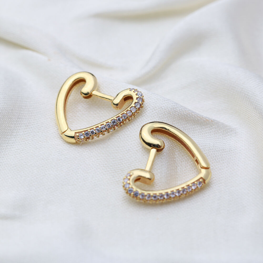 Minimalist Heart Basic CZ Stone Hoop Earrings Turkish Wholesale 925 Sterling Silver Jewelry