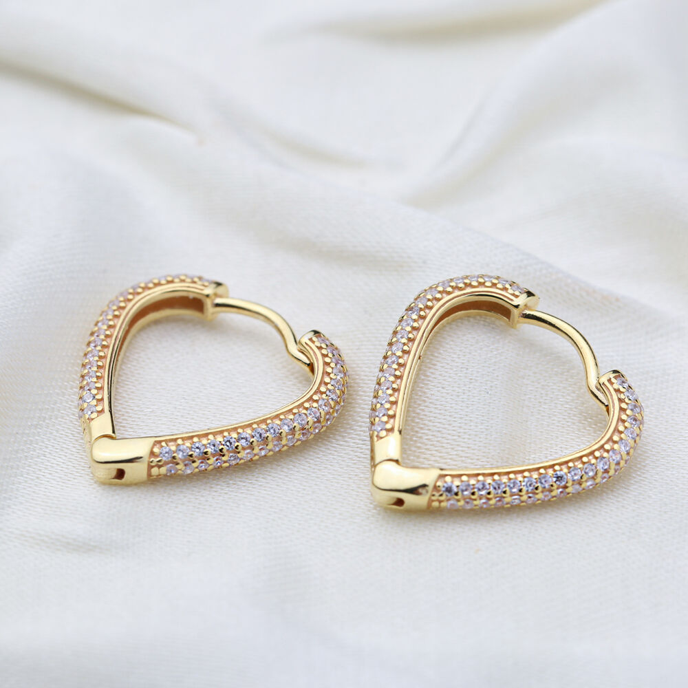 Dainty Heart Design Trendy Hoop Earrings Turkish Wholesale 925 Sterling Silver Jewelry